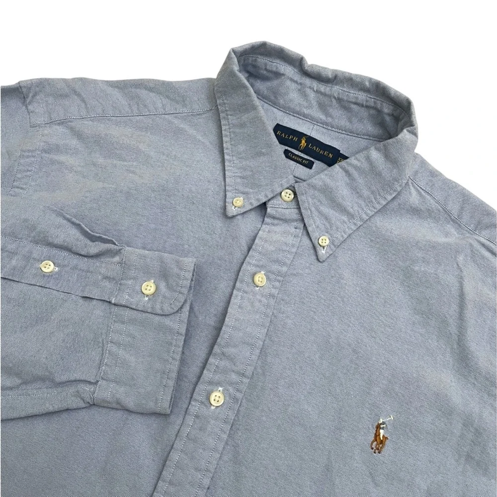 Ralph‎ Lauren Oxford Button Down Shirt XXL Blue Iconic Classic Fit Flesh Pony